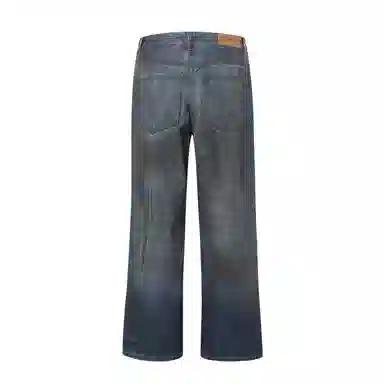 赞仕 美式高街复古水洗百搭宽松阔腿直筒拖地牛仔裤 男女同款 蓝色