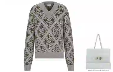 DIOR SS22 Diamond V-Neck Wool Sweater Gray