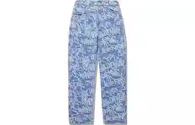 中国李宁 满印直筒宽松水洗牛仔裤 男款 浅蓝色