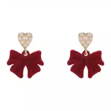 韵系 蝴蝶结爱心 丝绒 耳环 女款