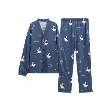 芬腾 简约字母翻领长袖上衣松紧腰直筒长裤睡衣套装 男款 牛仔兰