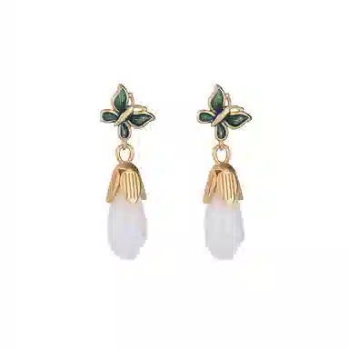 彤彤兔 中式典雅古风玉兰花气质珐琅彩汉服旗袍耳坠森系 铜 耳环 女款