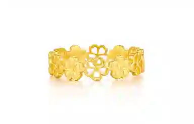 曼卡龙  桃花坞珐琅 古法喷砂工艺少女感桃花造型 足金 按克计价 黄金戒指 女款