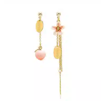 珐瑞雅 手绘珐琅水蜜桃长款流苏不对称 铜基底 耳环 女款