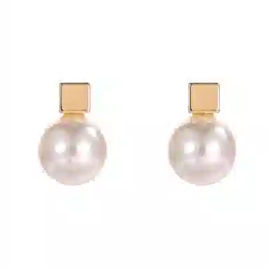 韵系 法式赫本风 几何方块无耳洞 仿珍珠 耳环 女款