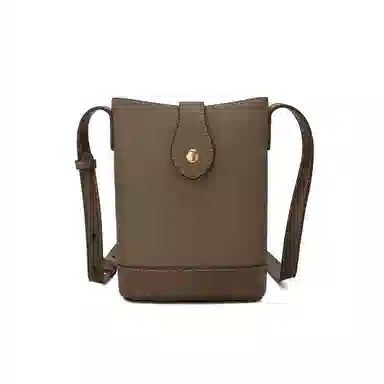 稻草人 简约百搭荔枝纹可调节肩带 牛皮革 水桶包单肩斜挎包 常规 女款 黑色/棕色/大象灰