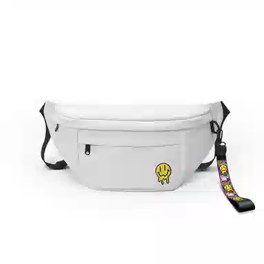 十一宫 溶化笑脸高颜值防水百搭 皮膜 斜挎胸包 大号 男女同款情侣款 白色/黑色