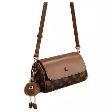 稻草人 百搭款通勤实用轻便复古老花磁扣包盖式开合 聚氨酯 枕头包单肩斜挎包 常规 女款 深棕色/米白