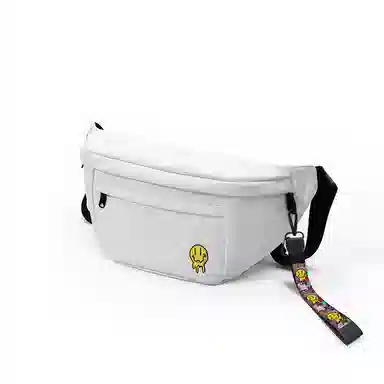 十一宫 溶化笑脸高颜值防水百搭 皮膜 斜挎胸包 大号 男女同款情侣款 白色/黑色