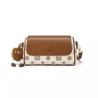 稻草人 百搭款通勤实用轻便复古老花磁扣包盖式开合 聚氨酯 枕头包单肩斜挎包 常规 女款 深棕色/米白