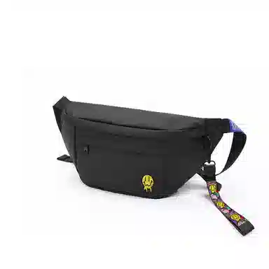 十一宫 溶化笑脸高颜值防水百搭 皮膜 斜挎胸包 大号 男女同款情侣款 白色/黑色