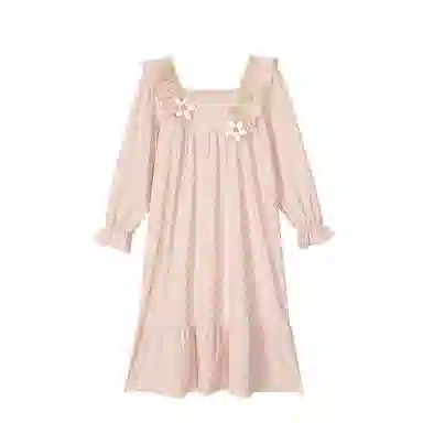 歌倩雅 甜美可爱方领中长款长袖睡裙 女款