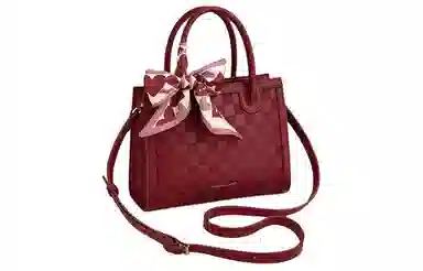 稻草人 大容量棋盘格纹压印 聚氨酯革 手提包 常规 女款 黑色/深红/象牙白