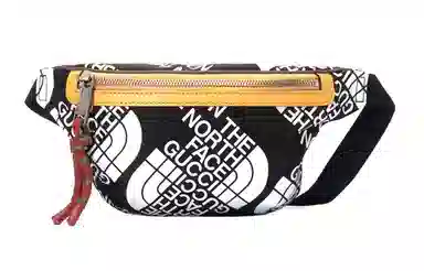 Gucci x The North Face Logo Print Nylon Leather Waist Bag Black Yellow