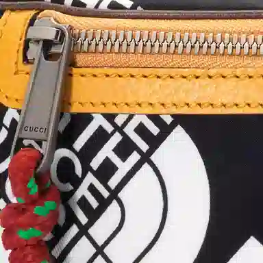 Gucci x The North Face Logo Print Nylon Leather Waist Bag Black Yellow