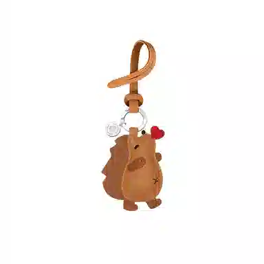 后鸟 小刺猬爱心可爱小众呆萌优雅 小羊皮手工真皮 钥匙扣包包挂件车挂 男女同款情侣款 大地色 棕色 美拉德配色