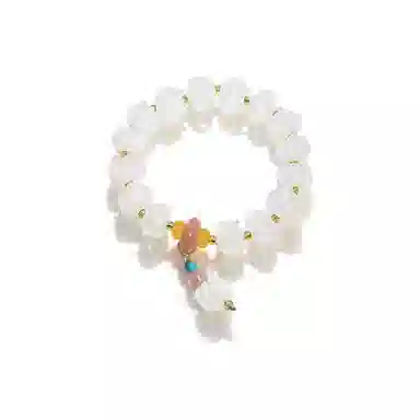 琉堇 国风创意半糖暮山莲花手饰 本命年招桃花串珠 瑞兽醒狮招采念珠 琉璃 玉石手串 女款