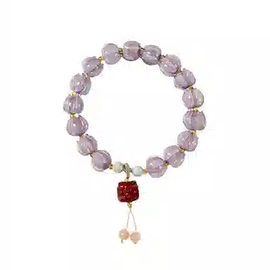 琉堇 国风创意半糖暮山莲花手饰 本命年招桃花串珠 瑞兽醒狮招采念珠 琉璃 玉石手串 女款