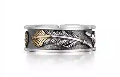 IDEAGEMER Vintage Feather Ring