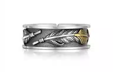 IDEAGEMER Vintage Feather Ring