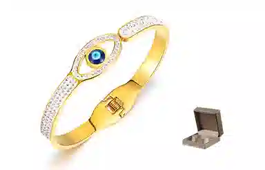 肯默复古恶魔之眼手镯 精美手饰 钛钢镶嵌锆石 女款 金色/银色 礼盒包装