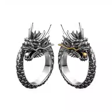 饰伴 复古泰银生肖龙个性设计霸气龙头开口可调节 戒指 男款