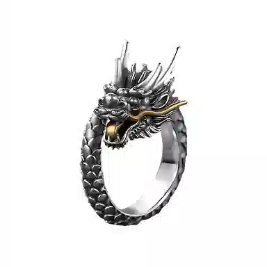 饰伴 复古泰银生肖龙个性设计霸气龙头开口可调节 戒指 男款