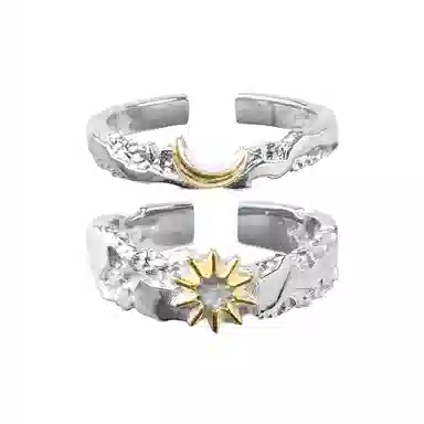 华髻 国潮日月生辉轻奢开口太阳月亮小众高级感时尚个性百搭不规则对戒开口可调节指环天生一对配饰 锆石 戒指 男女同款情侣款