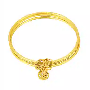 华髻 新中式国潮三生三世福牌 三层叠戴细圈素福牌轻奢百搭高级感气质  国潮复古 古法传承金色 手镯 女款 礼物