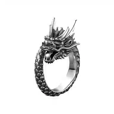 饰伴 复古泰银生肖龙个性设计霸气龙头开口可调节 戒指 男款