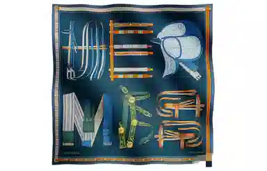Hermes Printed Silk Scarf Deep Blue