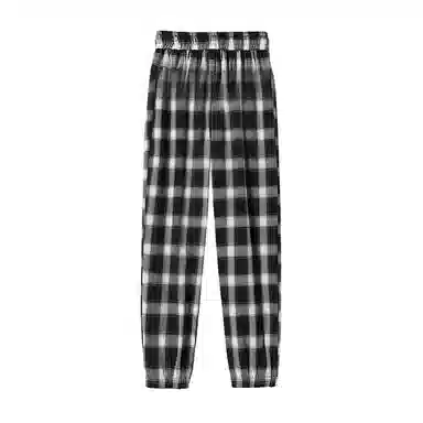 二三二三 高腰垂顺宽松凉凉格子松紧束脚休闲裤 女款 黑白