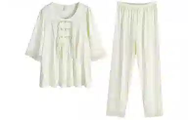 怡吾色 新中式印花圆领长袖上衣松紧腰长裤睡衣套装 女款