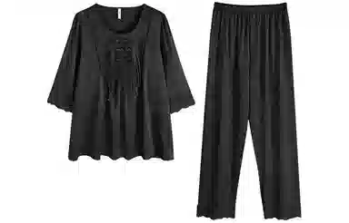 怡吾色 新中式印花圆领长袖上衣松紧腰长裤睡衣套装 女款