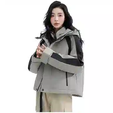 鸭鸭 拼色连帽气质时尚高级感保暖条纹撞色户外防风保暖工装羽绒服 女款