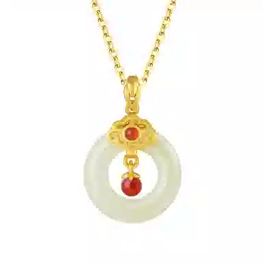 秦福炫 新中式平安扣颈链轻奢小众设计感吊坠 玉髓 玉石项链 男女同款情侣款 礼盒装