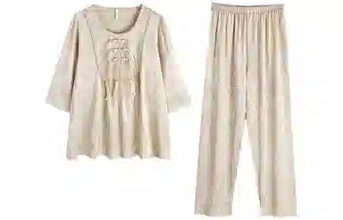 怡吾色 新中式印花圆领长袖上衣松紧腰长裤睡衣套装 女款