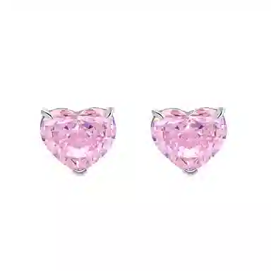 一撇一捺 水晶爱心系列高碳钻耳钉女粉色闪耀减龄甜美耳饰
