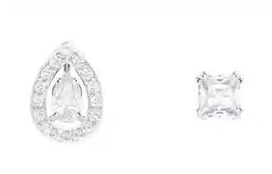 Swarovski Waterdrop Asymmetric Earrings Silver