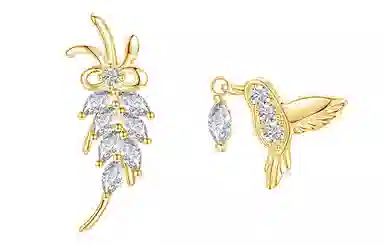 秦福炫 蓝桉已遇释槐鸟小众设计 高级个性耳饰 合金 耳钉 女款 玫瑰金 银色 金色