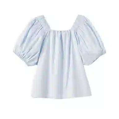 【dme】 休闲简约纯色方领短袖衬衫 女款 浅蓝