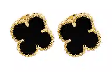 Van Cleef & Arpels Alhambra Single Flower Earrings Black Gold