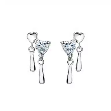 恋朵 爱心流苏 足银 耳钉 女款 银色