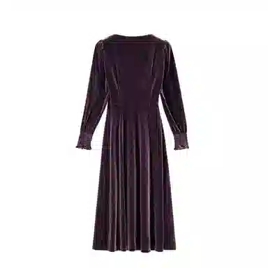 晚白 高腰方领丝绒连衣裙 女款 紫色