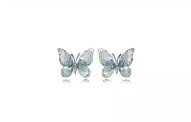 牧言 冷淡风清冷气质简约小众设计高级感 夏日清新璀璨蓝色碎石蝶梦日常百搭耳饰 合金  冰糖蝴蝶耳钉 女款