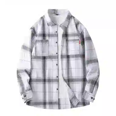 美式复古黑白格子衬衫宽松休闲简约学院风单穿叠穿外穿日系复古单排扣垂感宽松显瘦翻领长袖条纹衬衫 男女同款