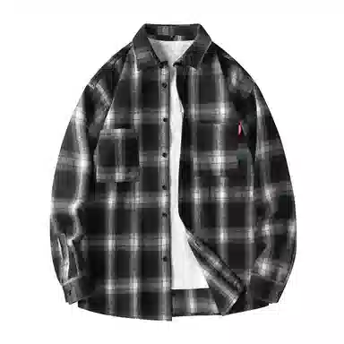 美式复古黑白格子衬衫宽松休闲简约学院风单穿叠穿外穿日系复古单排扣垂感宽松显瘦翻领长袖条纹衬衫 男女同款