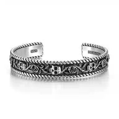 IDEAGEMER Skull Rose Bracelet 925 Silver
