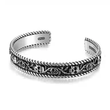 IDEAGEMER Skull Rose Bracelet 925 Silver