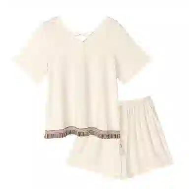 歌倩雅 薄款短袖短裤时尚可外穿睡衣套装 女款 米白色